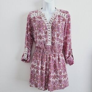 Romeo & Juliet Couture Paisley Pink Romper Crochet Lining SZ Small